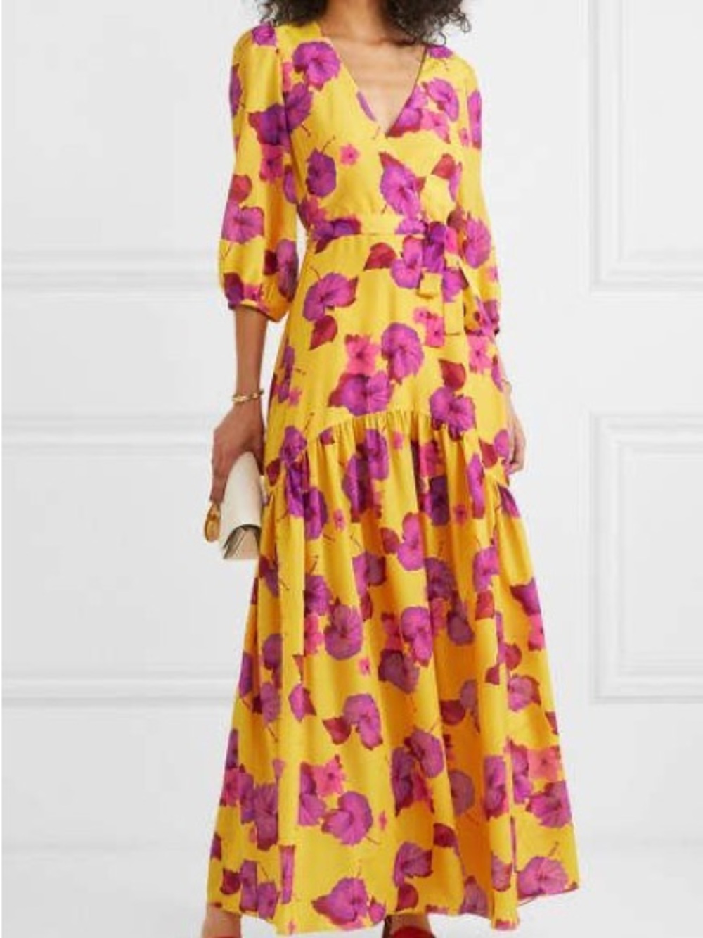 NWT Borgo De Nor Salma Yellow Maxi Dress with Pink Floral Print size 2 - Picture 1 of 9